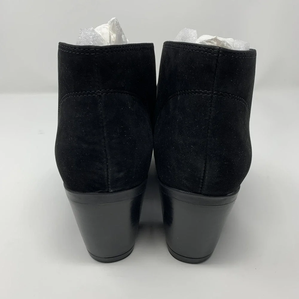 Abeo Boots Womens Size 7 Black‎ Suede Ankle Booties Comfort Lace Up Block Heel